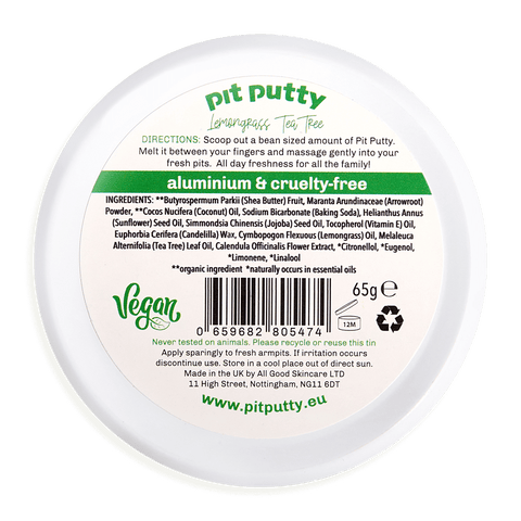 Lemongrass Tea Tree Pit Putty Tin - Back