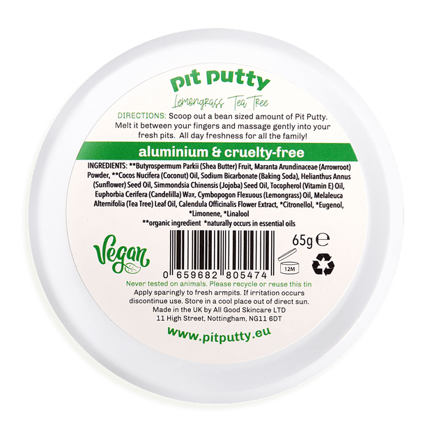 Lemongrass Tea Tree Pit Putty Tin - Back